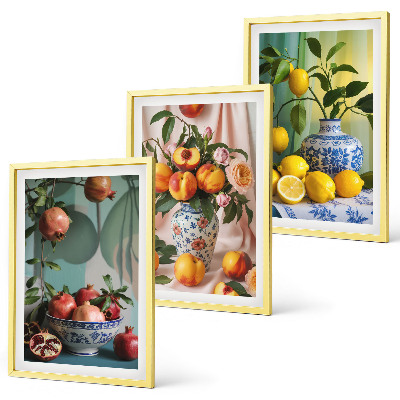 Conjunto de quadros para sala de estar Romãs, pêssegos, limões