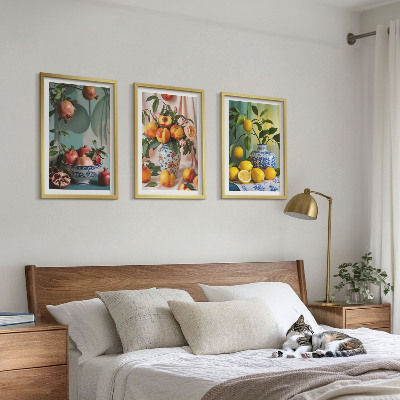 Conjunto de quadros para sala de estar Romãs, pêssegos, limões