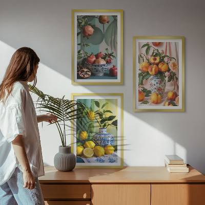 Conjunto de quadros para sala de estar Romãs, pêssegos, limões