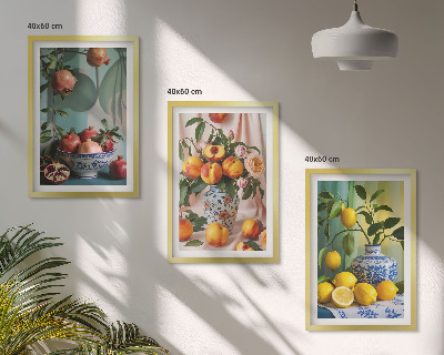 Conjunto de quadros para sala de estar Romãs, pêssegos, limões