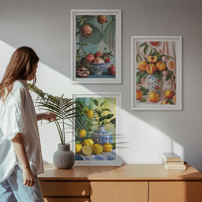 Conjunto de quadros para sala de estar Romãs, pêssegos, limões