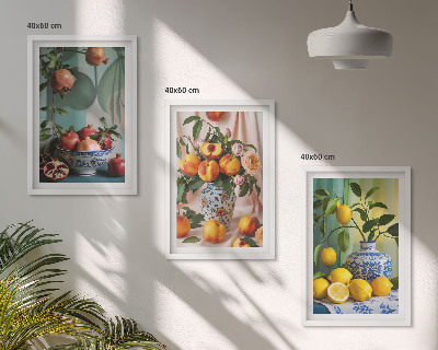 Conjunto de quadros para sala de estar Romãs, pêssegos, limões