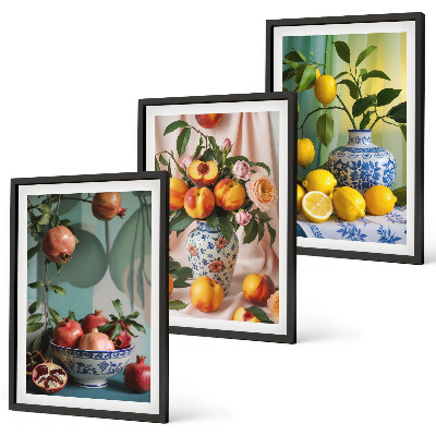 Conjunto de quadros para sala de estar Romãs, pêssegos, limões
