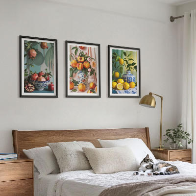 Conjunto de quadros para sala de estar Romãs, pêssegos, limões