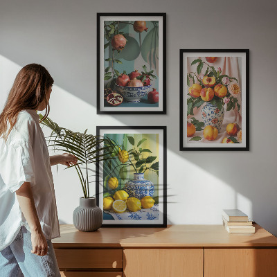 Conjunto de quadros para sala de estar Romãs, pêssegos, limões