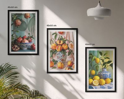 Conjunto de quadros para sala de estar Romãs, pêssegos, limões