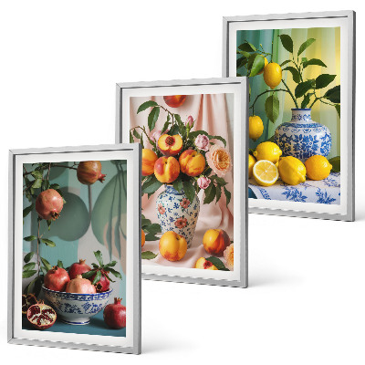 Conjunto de quadros para sala de estar Romãs, pêssegos, limões
