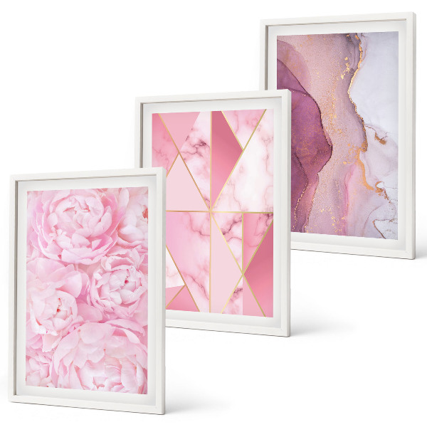 Composição de quadros moderna Peônias geométricas rosa