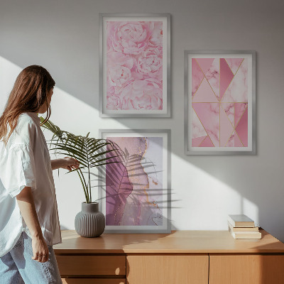 Composição de quadros moderna Peônias geométricas rosa