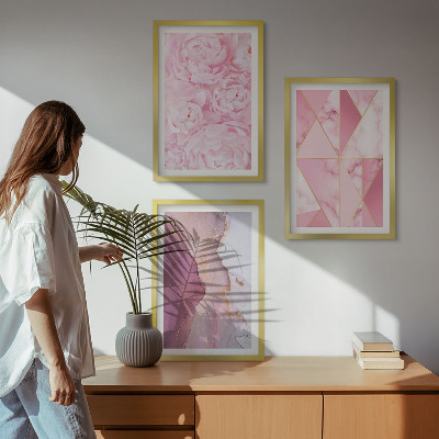 Composição de quadros moderna Peônias geométricas rosa