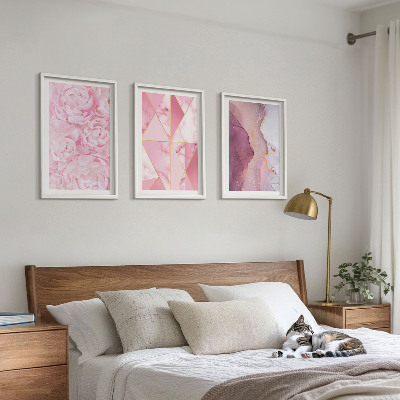 Composição de quadros moderna Peônias geométricas rosa