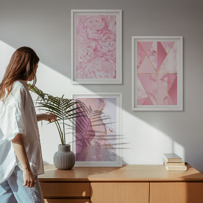 Composição de quadros moderna Peônias geométricas rosa
