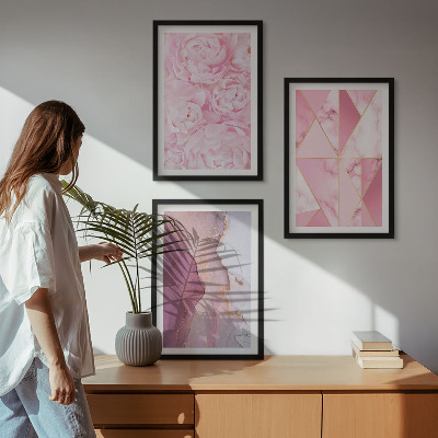 Composição de quadros moderna Peônias geométricas rosa