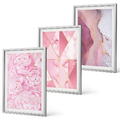 Composição de quadros moderna Peônias geométricas rosa