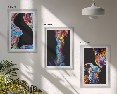 Conjunto de 3 quadros com moldura rostos abstratos coloridos