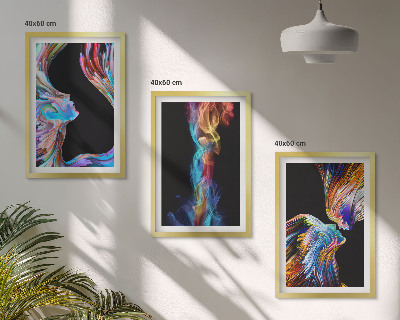 Conjunto de 3 quadros com moldura rostos abstratos coloridos