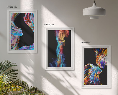 Conjunto de 3 quadros com moldura rostos abstratos coloridos