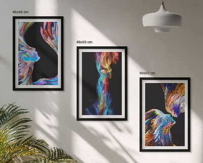 Conjunto de 3 quadros com moldura rostos abstratos coloridos