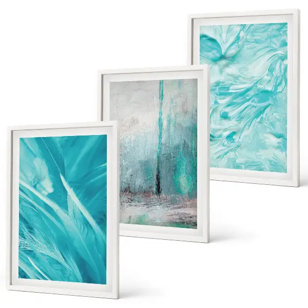 Conjunto de quadros para sala de estar com padrões abstratos em tons de azul