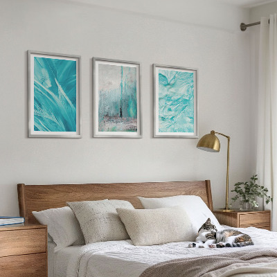 Conjunto de quadros para sala de estar Padrões abstratos em tons de azul