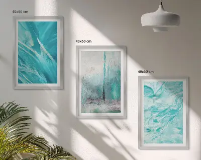 Conjunto de quadros para sala de estar com padrões abstratos em tons de azul