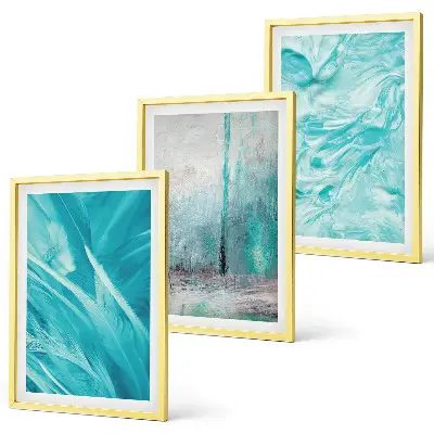 Conjunto de quadros para sala de estar com padrões abstratos em tons de azul