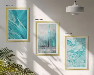 Conjunto de quadros para sala de estar com padrões abstratos em tons de azul