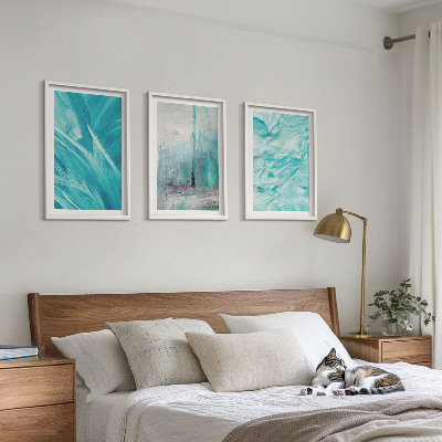 Conjunto de quadros para sala de estar Padrões abstratos em tons de azul