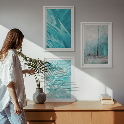 Conjunto de quadros para sala de estar Padrões abstratos em tons de azul