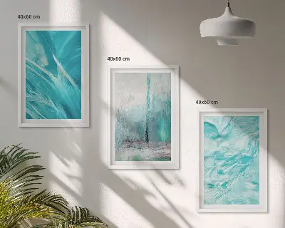 Conjunto de quadros para sala de estar com padrões abstratos em tons de azul