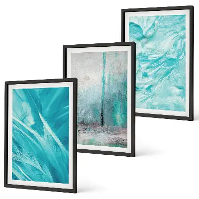 Conjunto de quadros para sala de estar com padrões abstratos em tons de azul