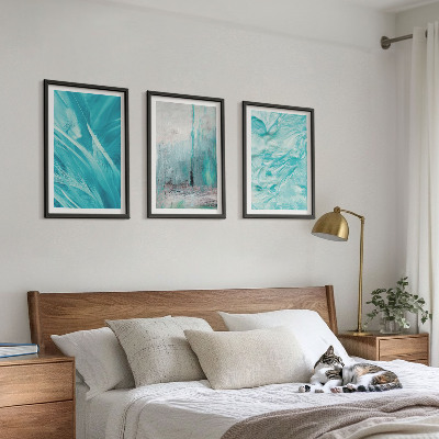 Conjunto de quadros para sala de estar Padrões abstratos em tons de azul