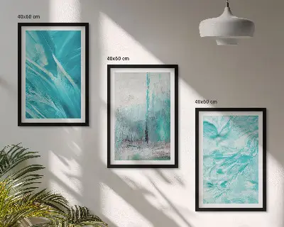 Conjunto de quadros para sala de estar com padrões abstratos em tons de azul
