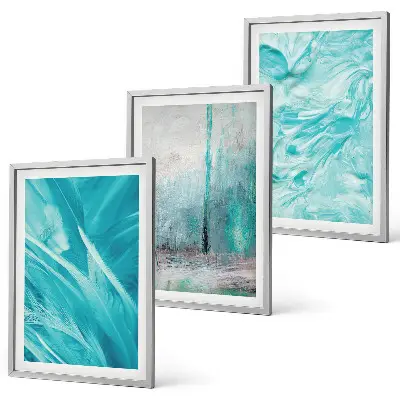 Conjunto de quadros para sala de estar com padrões abstratos em tons de azul