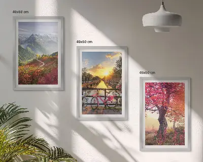 Conjunto de quadros para sala de estar com paisagens de montanha vistas de bicicleta