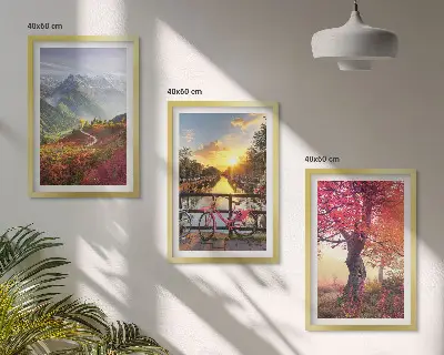Conjunto de quadros para sala de estar com paisagens de montanha vistas de bicicleta