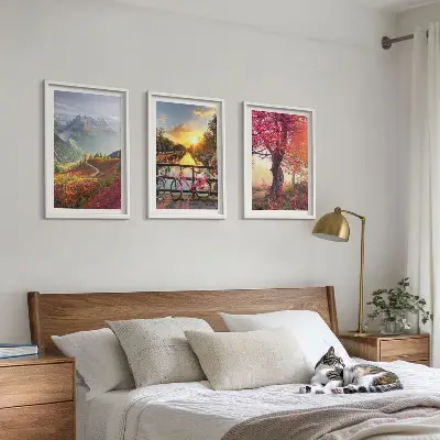 Conjunto de quadros para sala de estar com paisagens de montanha vistas de bicicleta