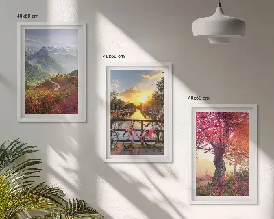 Conjunto de quadros para sala de estar com paisagens de montanha vistas de bicicleta