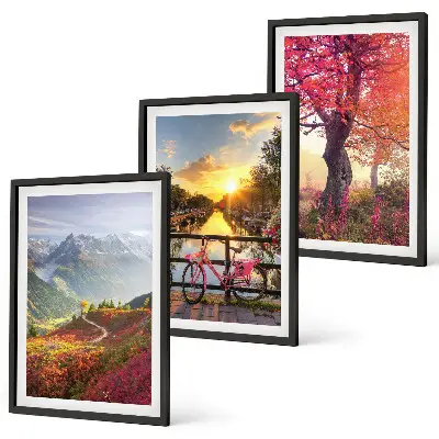 Conjunto de quadros para sala de estar com paisagens de montanha vistas de bicicleta