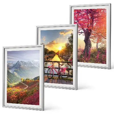 Conjunto de quadros para sala de estar com paisagens de montanha vistas de bicicleta