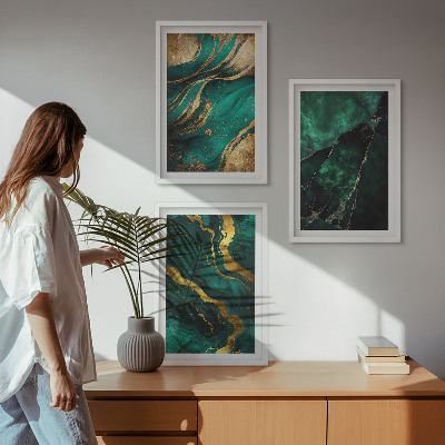 Conjunto de 3 quadros com moldura Padrões de pedra elegantes