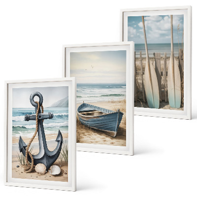 Composição de quadros moderna âncora barco remos praia