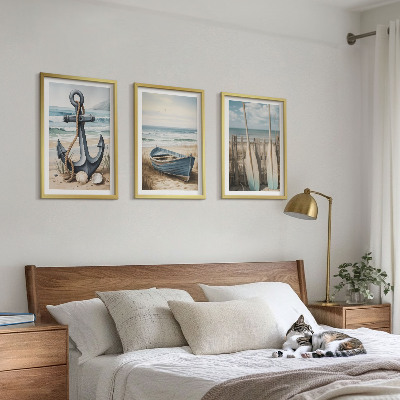 Composição de quadros moderna âncora barco remos praia