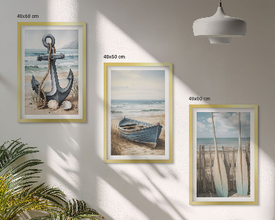 Composição de quadros moderna âncora barco remos praia