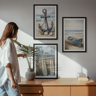 Composição de quadros moderna âncora barco remos praia