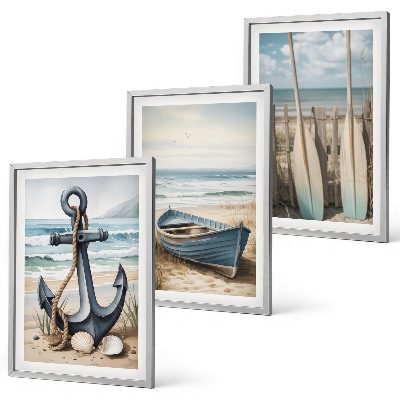 Composição de quadros moderna âncora barco remos praia