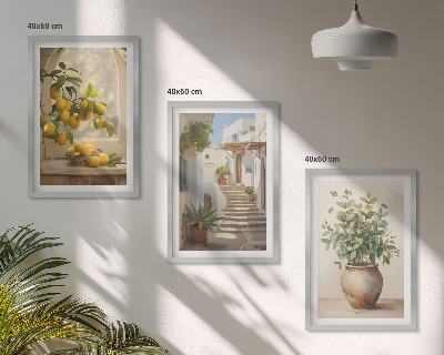 Conjunto de 3 quadros com moldura Limões num vaso de plantas