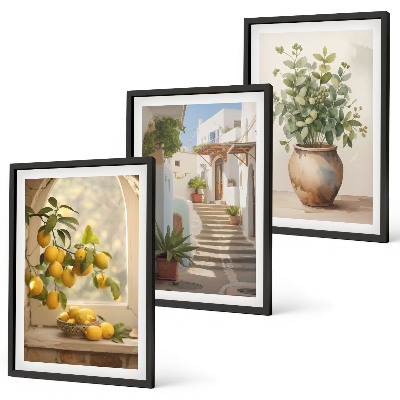 Conjunto de 3 quadros com moldura Limões num vaso de plantas