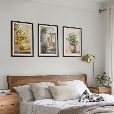 Conjunto de 3 quadros com moldura Limões num vaso de plantas