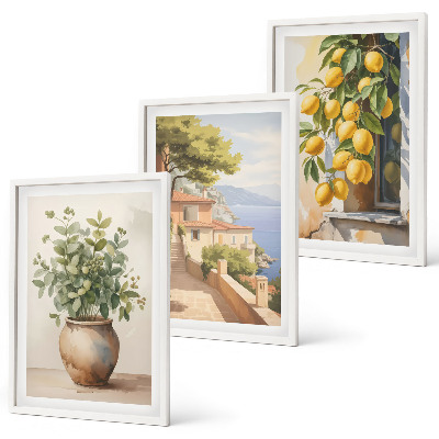 Conjunto de quadros para sala de estar Flores num vaso, um mar de limões